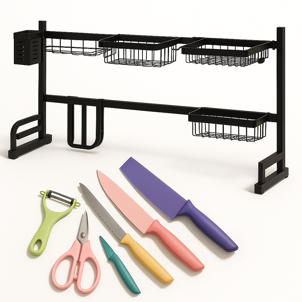 COMBO ESCURRIDOR + SET DE CUCHILLOS
